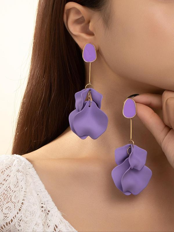 Fashionable Flower Rose Petal Design Dangle Earrings As Gift, Elegant Matching Jewelry for Women, Trendy Accessory As Gift for Party and Daily Life