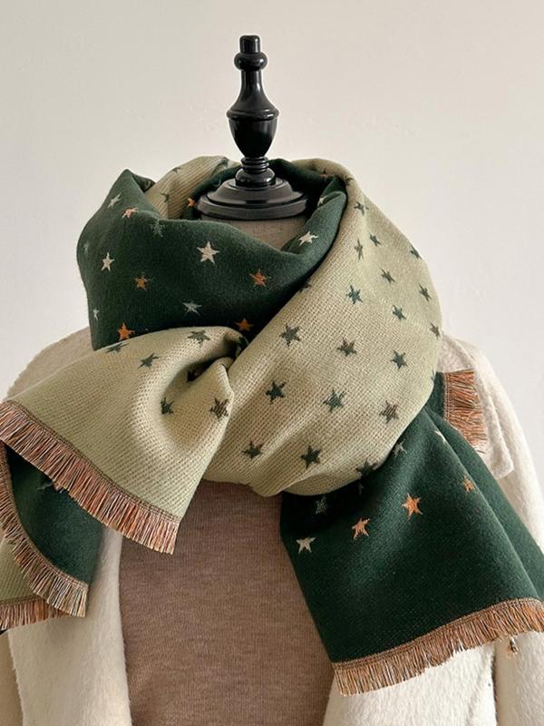 Star Pattern Shawl, Casual Simple Star Scarf, Warm Shawl for Fall & Winter, Fashion Accessories for Women & Girls