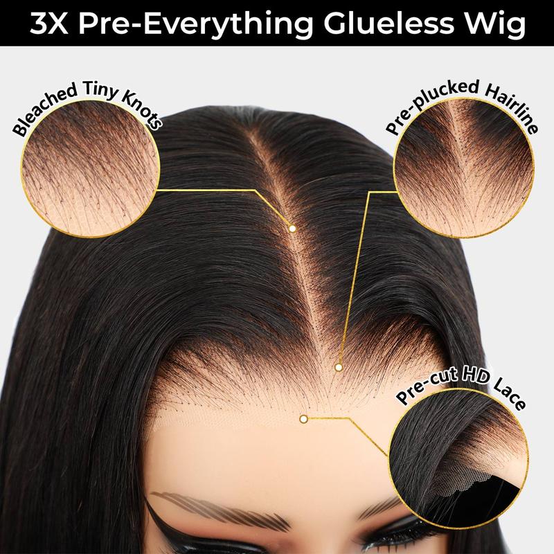 OQ HAIR Wear And Go Glueless Wigs Pre Cut 4x6 HD Straight Lace Human Hair Wigs Beginner Friendly