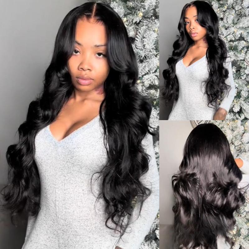 Geeta Hair-Affordable Glueless Loose Body Wave Wig 4x6 13x4 Lace Front 180% Density Wigs with Curtain Bangs Ocean Wave Wigs Pre Plucked Pre Cut Hair