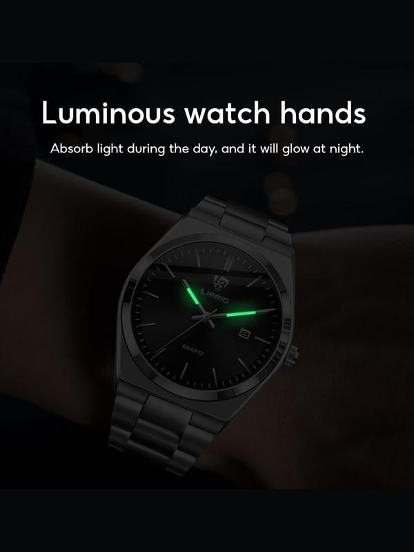 Men's Business Fashion Round Dial Analog Quartz Watch, Fashion Waterproof & Luminous Watch with Date Feature, Trendy All-match & Exquisite Watch for Birthday Gift