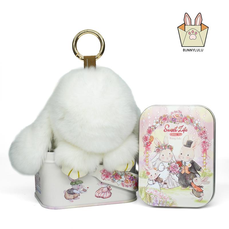 Handmade Soft Bunny PomPom Keychain – Perfect as DIY Bag Phone Charm, Fashion Accessories, Car Decor, White, by Bunnylulu