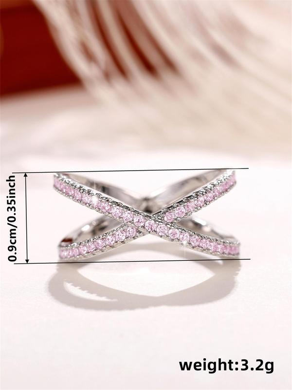 Women's Elegant Rhinestone Decorated Criss Cross Design Ring,  Exquisite Trendy Ring for Women, Wedding Engagement Anniversary Party Jewelry Gifts