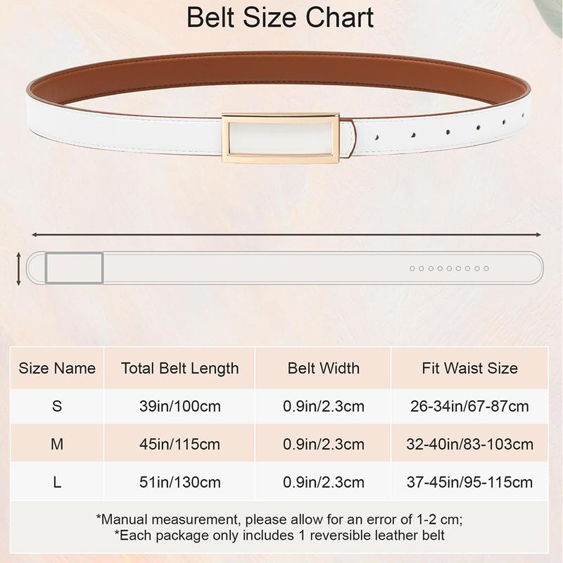 AWAYTR Women Reversible Leather Belt Two-in-One Ladies Fashion Skinny Belts for Jeans Dress with Golden Buckle