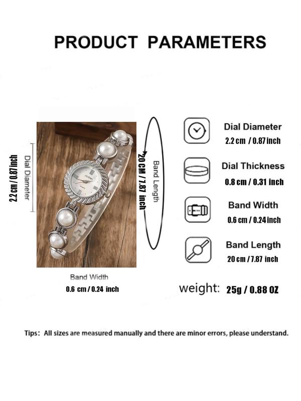 Faux Pearl Decorated Round Dial Quartz Watch, Fashionable Wristwatch for Women & Girls, Trendy All-match & Exquisite Watch for Birthday Gift