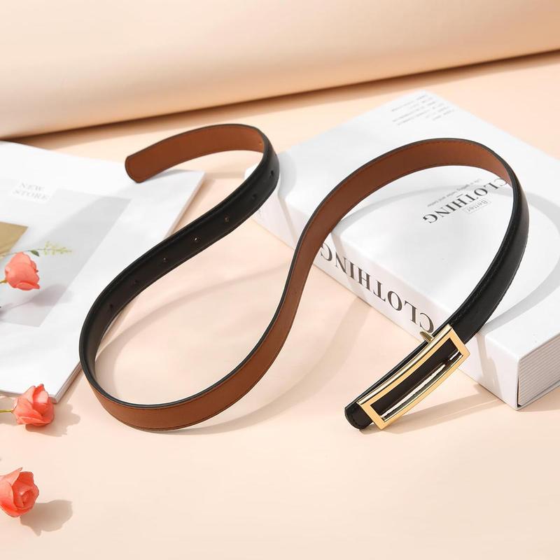 Women Fashion Reversible PU Leather Belt Two-in-One Female Versatile Skinny Adjustable Belt for Jeans Dress with Golden Buckle  (Length 100 115 130cm)