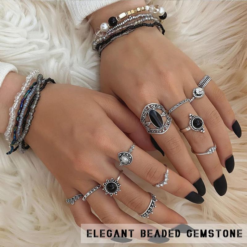 47pcs Set includes 4pcs necklaces, 12 pairs of drop earrings, 11pcs stackable bracelets, 20pcs knuckle rings for women anniversary birthday friendship gifts