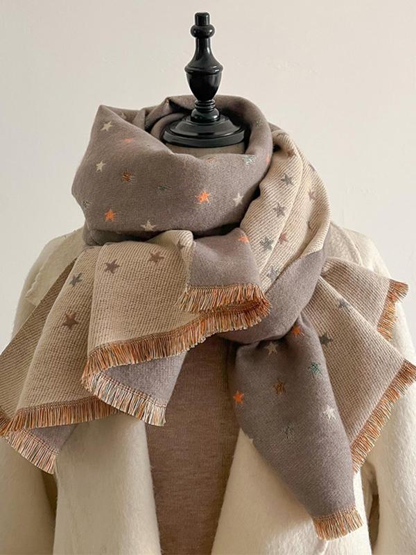 Star Pattern Shawl, Casual Simple Star Scarf, Warm Shawl for Fall & Winter, Fashion Accessories for Women & Girls