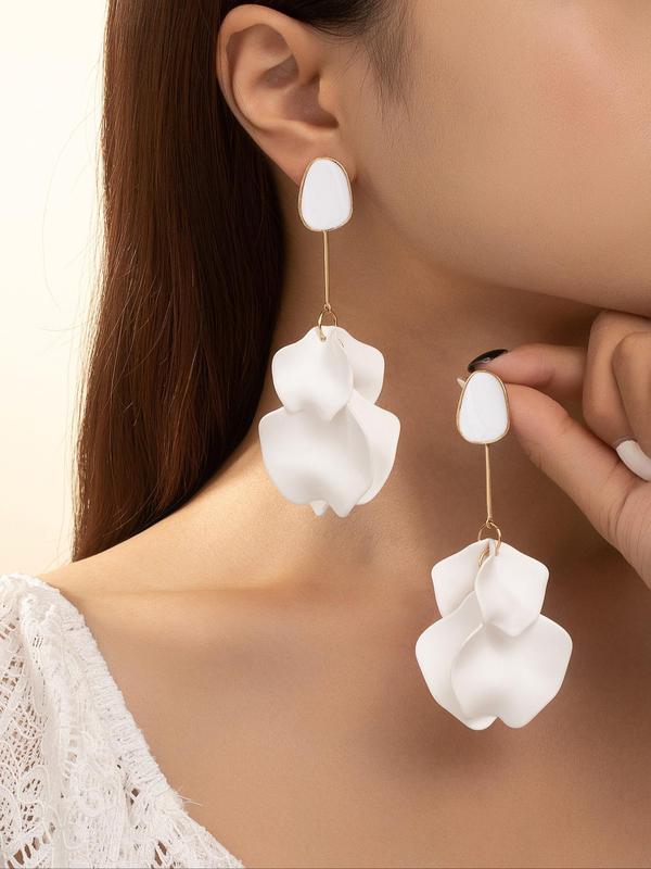 Fashionable Flower Rose Petal Design Dangle Earrings As Gift, Elegant Matching Jewelry for Women, Trendy Accessory As Gift for Party and Daily Life