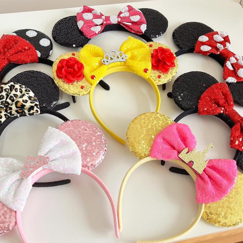 Mouse Ears Headbands for Women Groups Mouse Ears Shiny Bows for Birthday Themed Events Accessories Party (Red Bow, One Size)