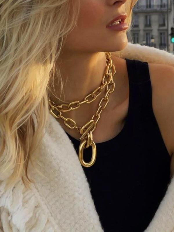 Women's Elegant Geometric Design Chain Necklace, Ot Buckle Alloy Fashion Jewelry for Party, Daily Clothing Decor, Trendy All-match & Exquisite Vintage Jewelry for Birthday Gift