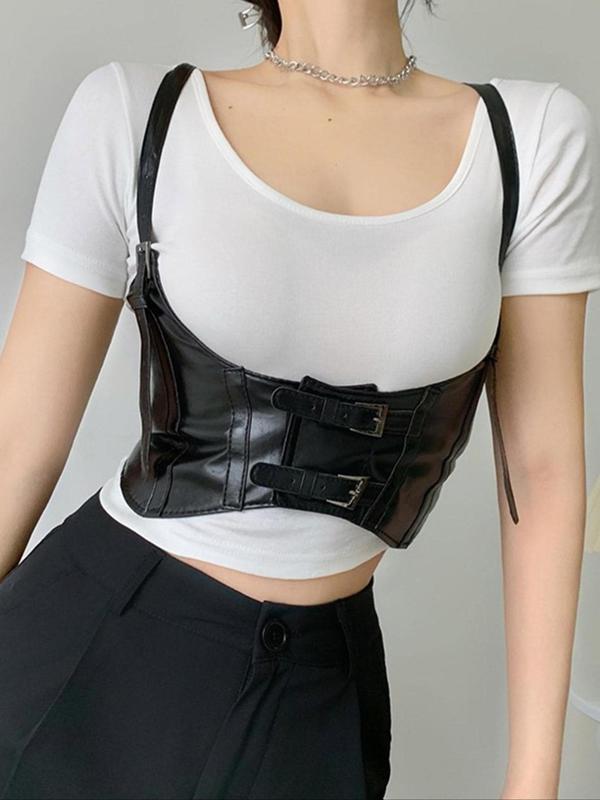 Women's Fashion Plain Belt with Adjustable Strap,  Punk Wide Waistband for Daily Decoration,  Underbust Corset for Girl with Buckle