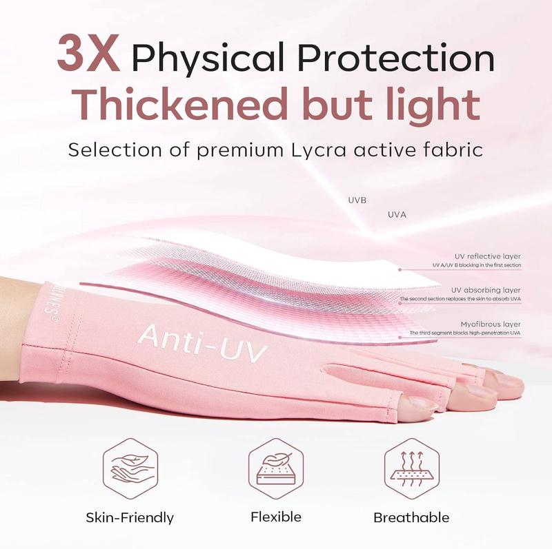 UV Gloves for  Lamp - Pink,  UPF99+ UV Protection Gloves for Gel Manicure,  Art  Care Fingerless Anti UV Glove Protect Hands from UV Harm