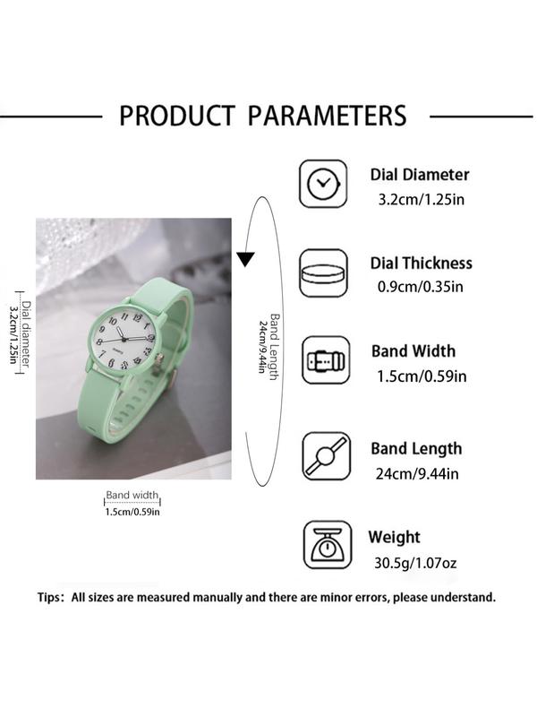 Women's Fashionable Casual Round Dial Silicone Strap Quartz Watch, 4pcs Simple Style Plain Color Wristwatch for Women & Girls, Trendy Watch for Daily Use with Box