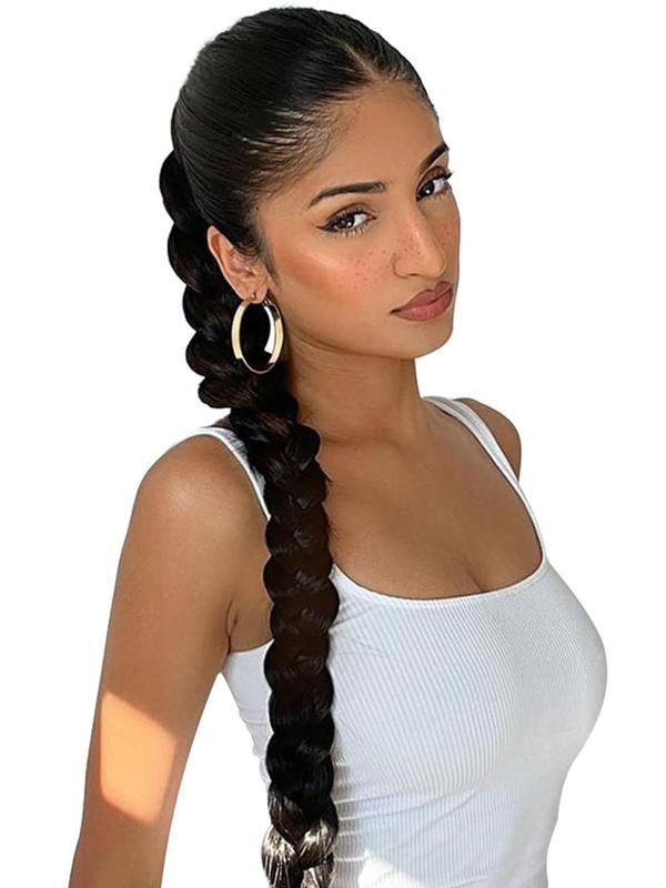 23.6 Inch Long Straight Braid Ponytail Extension, Natural Fluffy Synthetic Hair Extension, Synthetic Hairpiece for Women & Girls