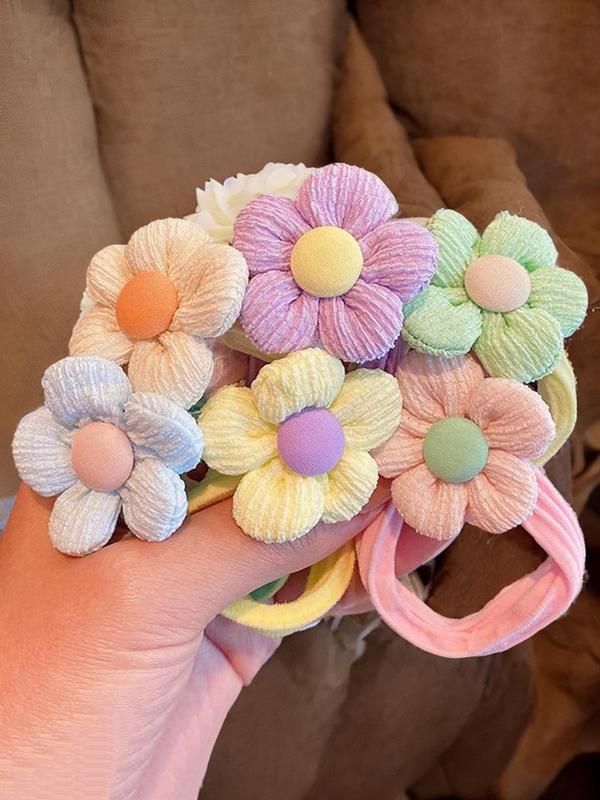 Women's Cute Colorful Flower Hair Ties & Rainbow Scrunchies, 6pcs Casual Trendy Elastic Ponytail Holder, Fashionable Y2k Accessories for Girlfriend As Party Decor