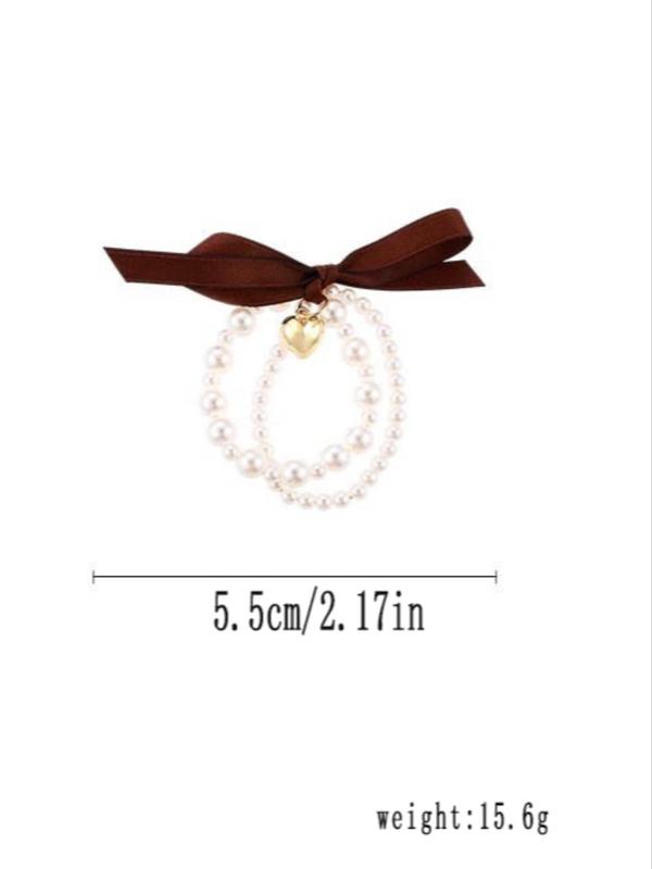 Faux Pearl Decorated Bowknot Design Hair Tie, Cute Hair Accessories for Women & Girls, Minimalist Headwear Suitable for Thick Hair