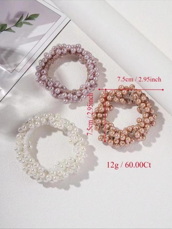 Faux Pearl Decorated Hair Tie (3pcs), Elegant High Stretch Hair Accessories for Women & Girls, Minimalist Headwear Suitable for Thick Hair