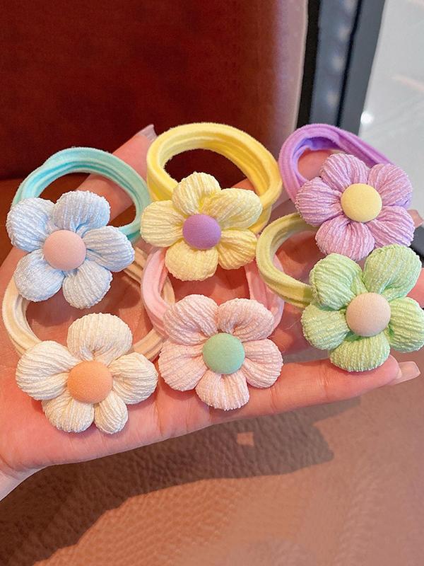 Women's Cute Colorful Flower Hair Ties & Rainbow Scrunchies, 6pcs Casual Trendy Elastic Ponytail Holder, Fashionable Y2k Accessories for Girlfriend As Party Decor