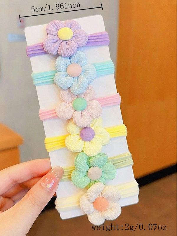 Women's Cute Colorful Flower Hair Ties & Rainbow Scrunchies, 6pcs Casual Trendy Elastic Ponytail Holder, Fashionable Y2k Accessories for Girlfriend As Party Decor