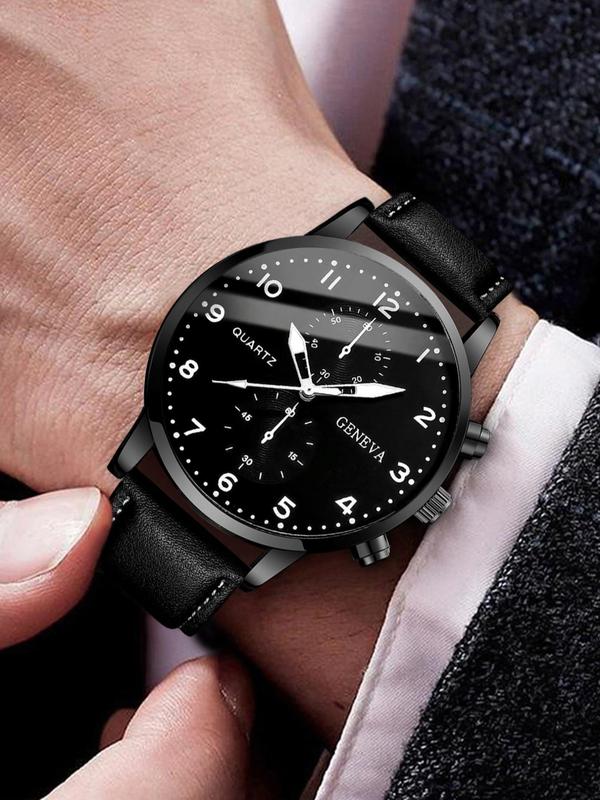 Classic Business Quartz Watch Set As Gift for Boyfriend,  Watches for Men, Round Dial Casual Analog Watch & Beaded Adjustable Bracelet Kit, New Trendy Wristwatch without Box, Boyfriend Gifts