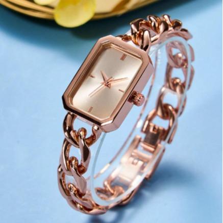 Women's Small Stainless Steel Chain Link Quartz Watch