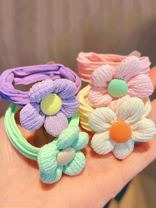 Women's Cute Colorful Flower Hair Ties & Rainbow Scrunchies, 6pcs Casual Trendy Elastic Ponytail Holder, Fashionable Y2k Accessories for Girlfriend As Party Decor