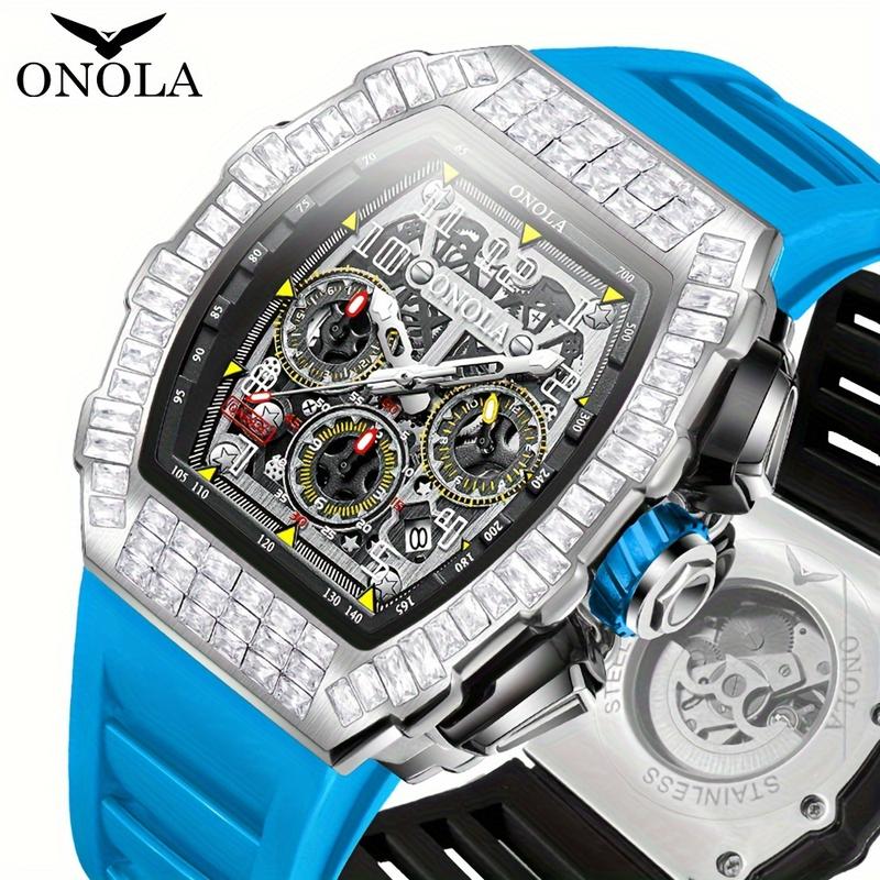 ONOLA Men's Automatic Watch - Multifunctional, Sporty Wine Barrel Design with Silicone Band, Mechanical Movement, Date Feature